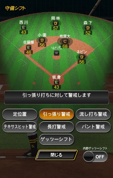 守備シフト変更